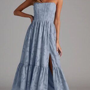 Azazie Dusty Blue Strapless Dress